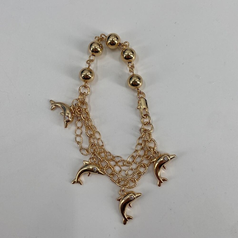 Gold dolphin charm chain bracelet